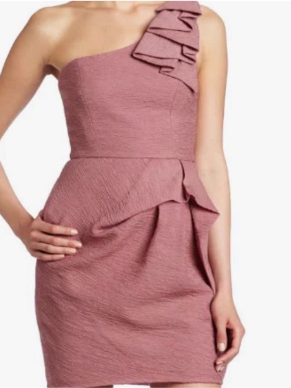 One-Shoulder Rose Mauve Cocktail Dress with Pockets
